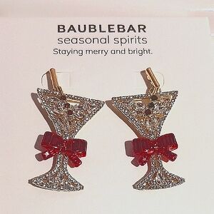 BaubleBar Sparkling Gold and Red Cocktail Earrings "Seasonal Spirits " 🍸🍸🎀🎄